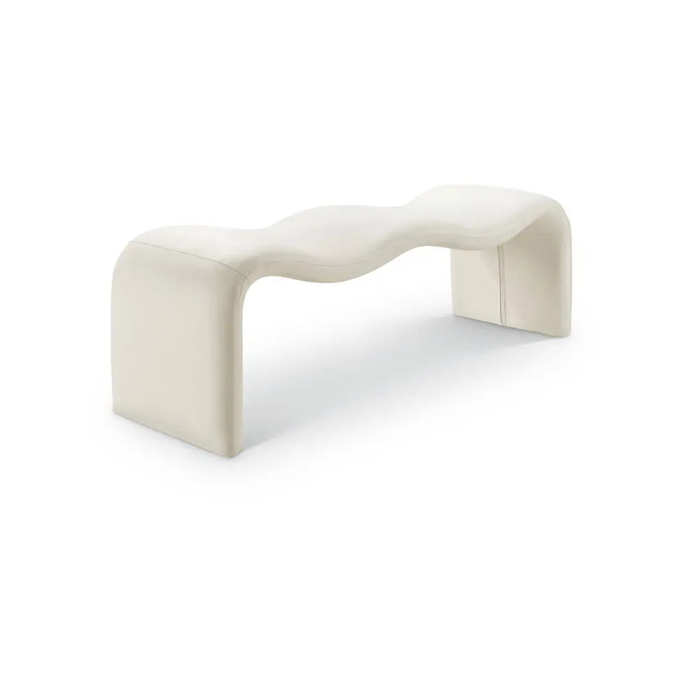 Willow Cream Armless Buttery Soft Modern Single-Seat Vegan Leather Indoor Bench - Modern Home Decor, Furniture Stool Alternative