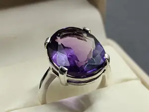 Oval Cut 18 Carat Deep Purple Lab Amethyst Sterling Silver 925 Handmade Women Solitaire Ring