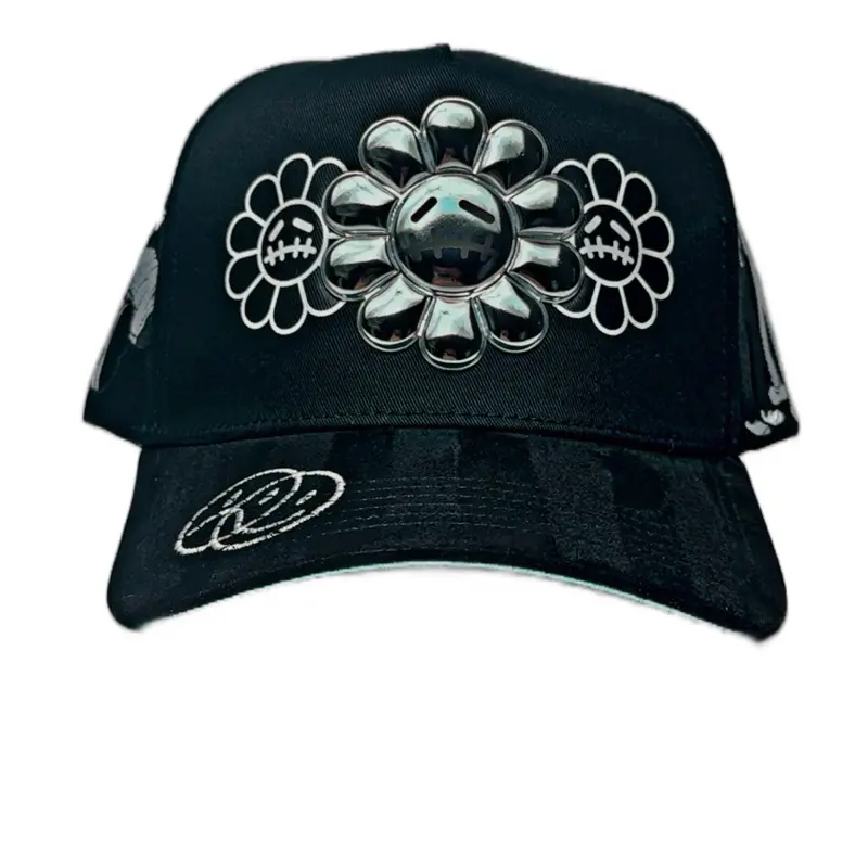Murakami chrome Full Set 5 Panel Adjustable Luxury Cotton & Suede Cap with Custom Satin Interior Snapback Closure for Sports & Everyday Wear