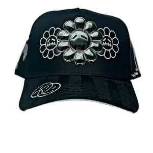 Murakami chrome Full Set 5 Panel Adjustable Luxury Cotton & Suede Cap with Custom Satin Interior Snapback Closure for Sports & Everyday Wear