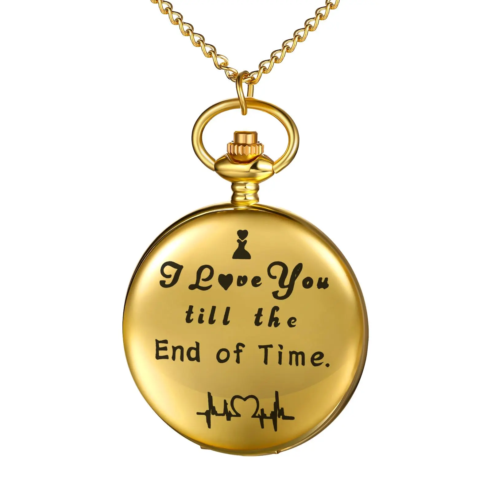 OIDEA Engraved Pocket Watch with 30.7" Necklace Chain - Quartz Analog Fob Watch, "I Love You till the End of Time" Engraving, Sentimental Engagement Valentine's Day Anniversary Gift for Men, All-Season Wear Fashion Accessory, Romantic Gift, Birthday