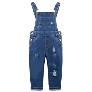 KIDSCOOL SPACE Girl Denim Overalls, Little Big Kid Ripped Jean Workwear For Casual Daily Wear