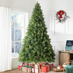 9ft Prelit Artificial Christmas Tree with Pine Cones, Foot Pedal, 2,294 Branch Tips, 1,050 Warm Lights, and a Sturdy Metal Stand, 62" Wide Realistic Traditional Christmas Tree.