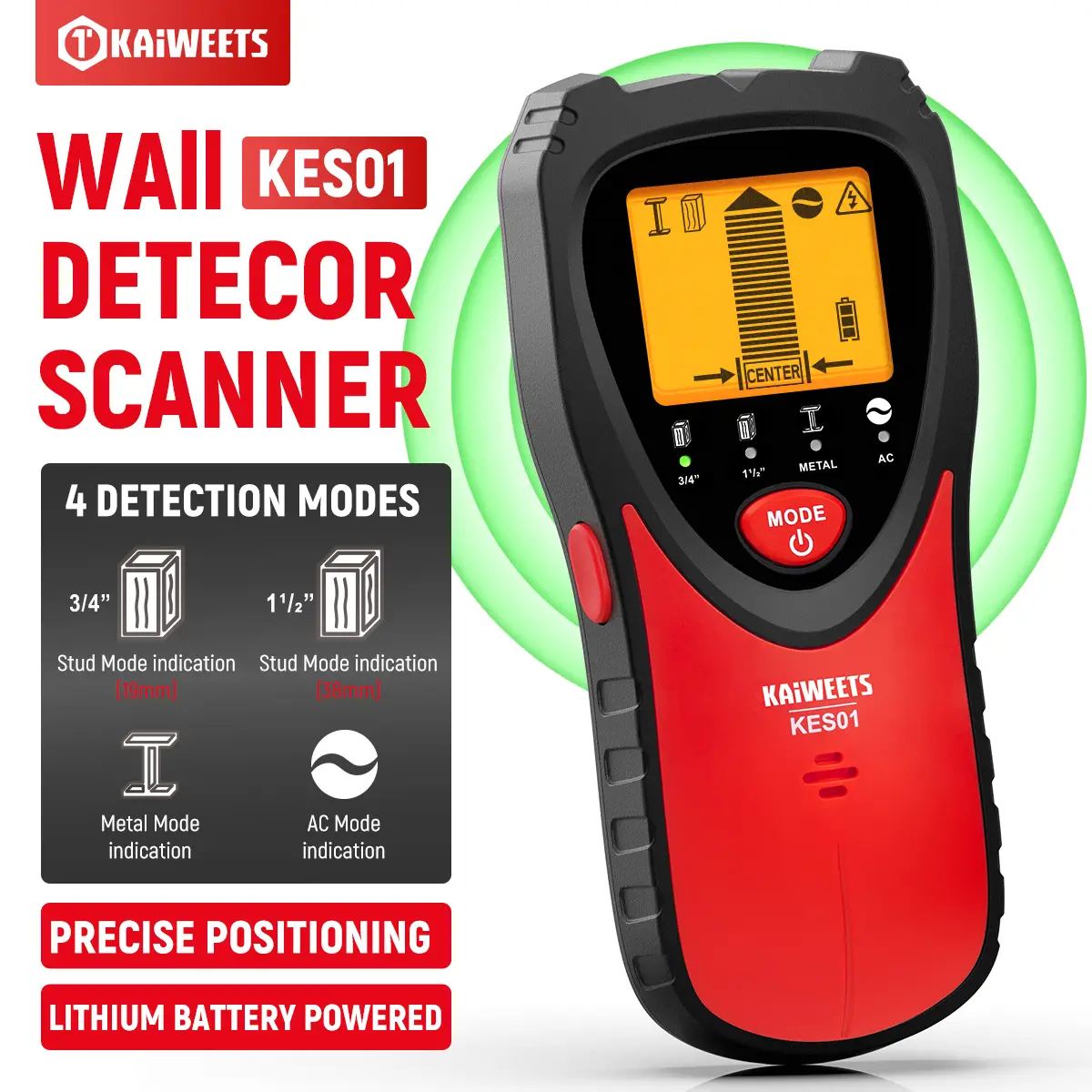 Stud Finder Wall Scanner, KAIWEETS 4 in 1 Electronic Stud Detector with 3 Color LCD Display and Audio Alarm, Stud Sensor Beam Finders for The Center a