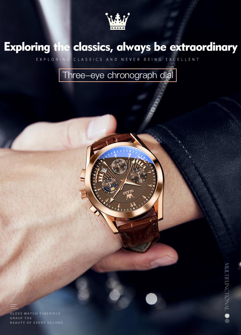 OLEVS Men’s Chronograph Watch Leather Strap Waterproof Quartz Wristwatch with Date Moon Phase Luminous Hands Business Casual Gift for Men 2876 OLEVS Men’s Chronograph Watch Leather Strap Waterproof Quartz Wristwatch with Date Moon Phase Luminous Hands Business Casual Gift for Men 2876