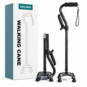 Quad Cane 300lb, Adjustable Walking Cane with 4 Pronged Base, Extra Balance & Stability, Walking Canes for Seniors, Men & Women