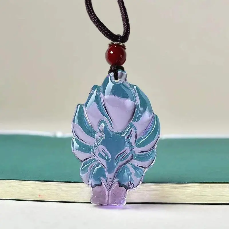 Fashion Hand-Carved Nine-Tailed Fox Pendant Necklace Chinese Amulet Long Cord Fox Necklace Women Man's Lucky Jewelry Gift