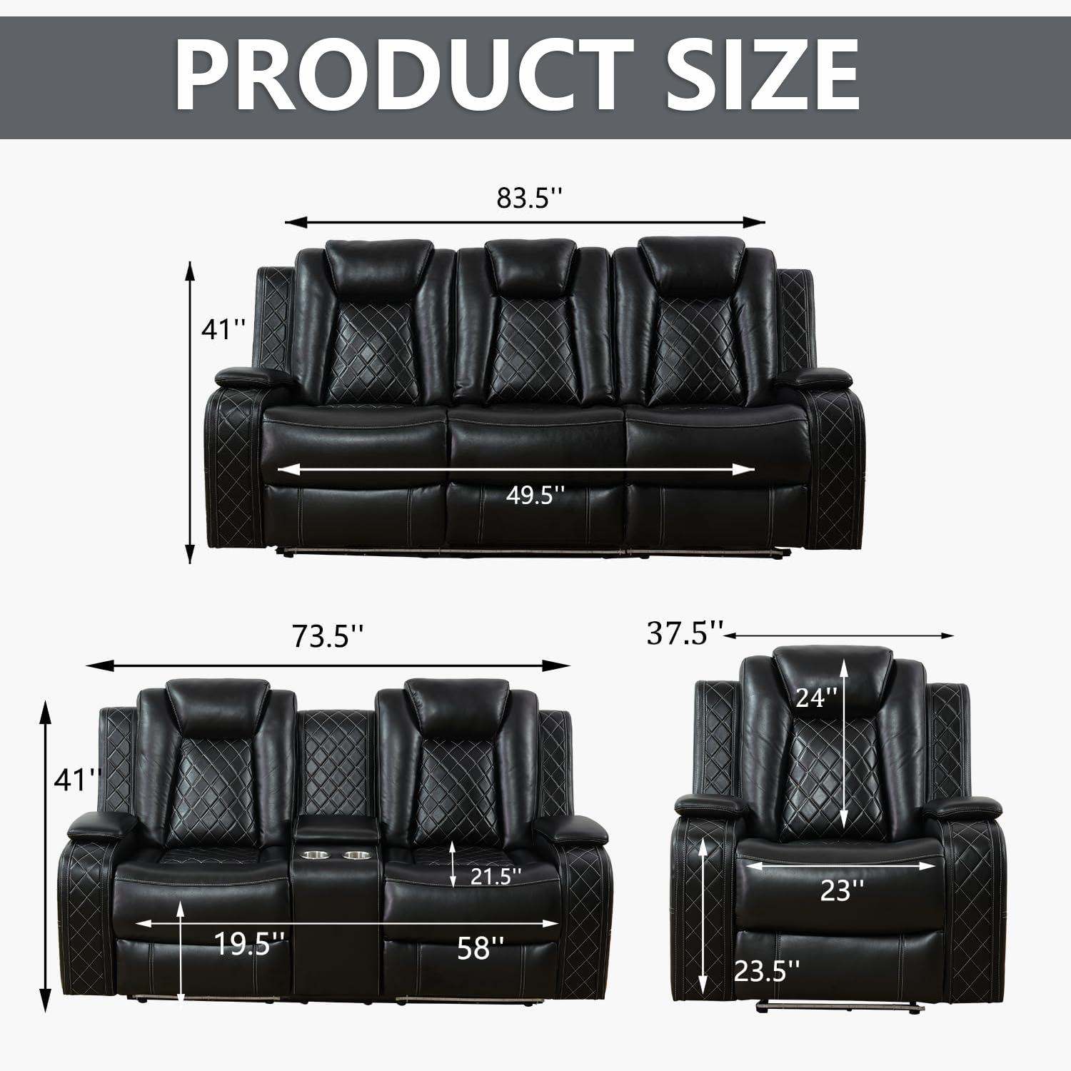 Luxury electric sofa combination with LED lights, lounge chair with pull-down table/sofa with storage desk/single chair for living room furniture ﻿