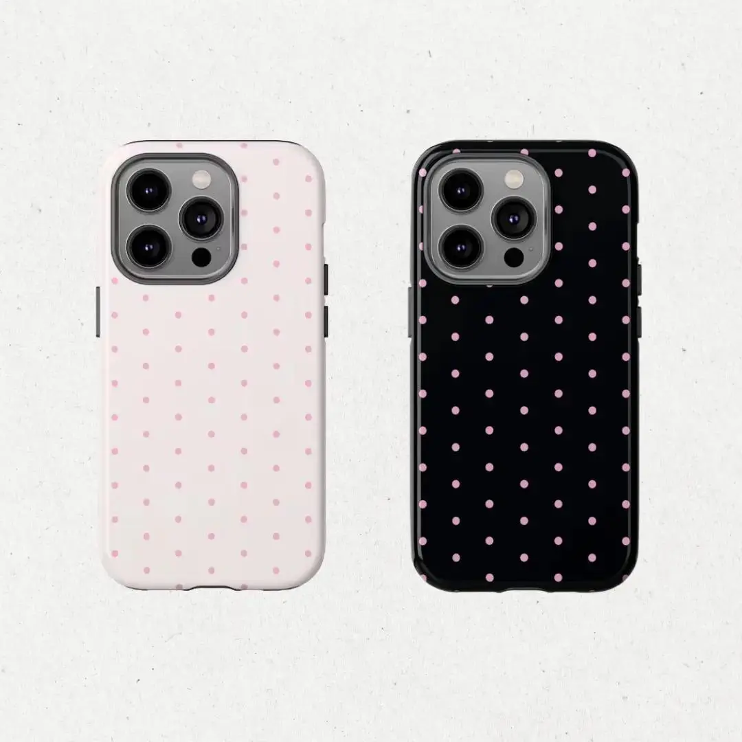 Pink Polka Dot Double Layer Shockproof Smartphone Casing, Handheld Cellphone Protective Device Accessory for iPhone 17 ProMax, 16 Pro, 15, 14, 13, 12 & Samsung 25 Ultra Plus, 24, 23, 22