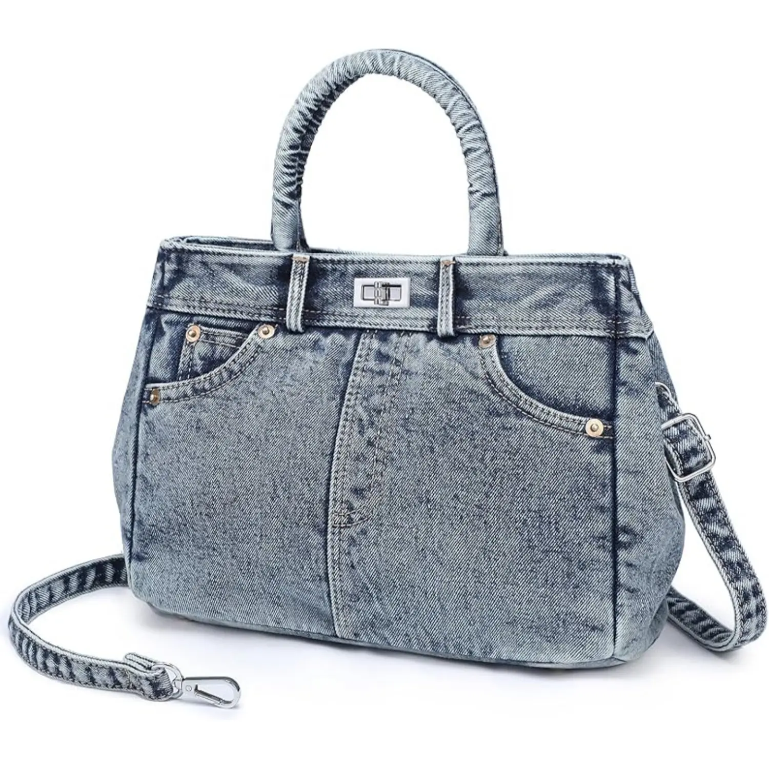 Dasein Trendy Denim Crossbody Bag Lightweight Satchel Shoulder Purse Handbag for Women Top Handle outdoorfun