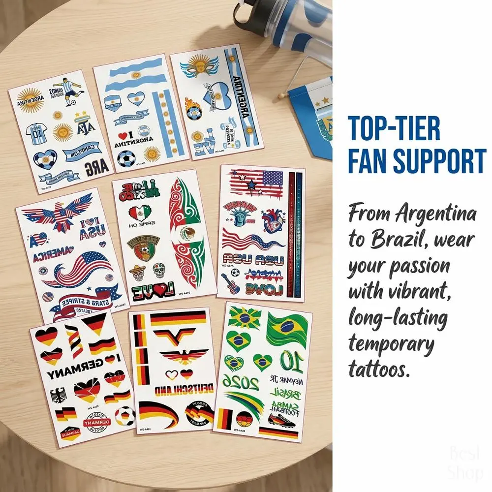 3pc Set Vibrant Nation Flags Temporary Face Tattoos - Design-Savvy, Waterproof, Adhesive, Hypoallergenic, Sensitive Skin-Friendly for 2026 Soccer Season Fans, Match Parties, Premier League Fan Shop Supplies, Gathering