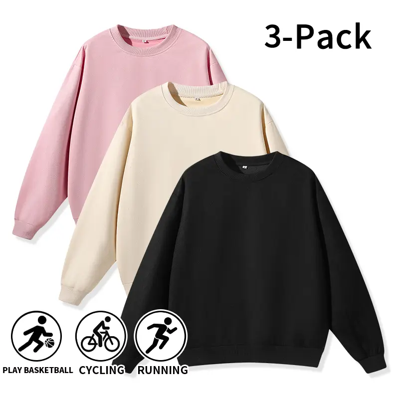 3 Pack Mens Fall Winter Velvet Touch Suede Crewneck Sweatshirt Relaxed Cozy Long Sleeve Pullover Sport Shirts for Running Cycling Basketball Daily Street Casual Wear