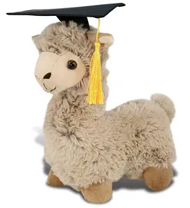 DOLLIBU 1 Super Soft Beige Llama Plush Toy - 10l x4.75w x11h in, Black Graduation Cap with Tassel, Novelty Personalized Gift for Graduates