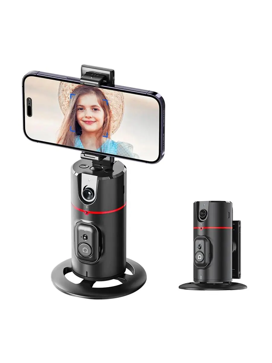 CrownQu Portable 360-Degree Rotation Auto Face Tracking Phone Holder Stand, Foldable Gesture & Button Operation, Adjustable Camera Accessory for Mobile Smartphone Vlog Live Streaming