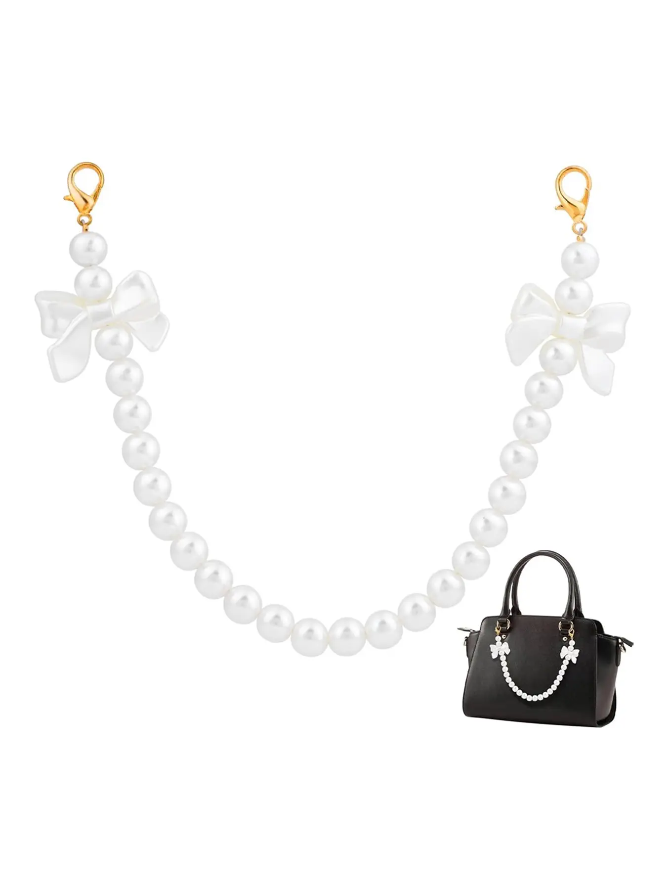 Women's Bow Pearl Purse Chain Handbag Strap, Pearl Shoulder Crossbody Bags, Short Handle with Lobster Clasp, Bag Charms & Accessories, Purse Shoulder Straps, Elegant Chain Strap, Fashionable Chain Strap