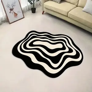 A Creative Black and White Irregular Living Room Floor Mat, Faux Cashmere Material, Machine Washable, Minimalist Design Striped Bedroom Doormat, Comfortable and Soft, Home Abstract Rugs Decoration, Home Decorative Rug