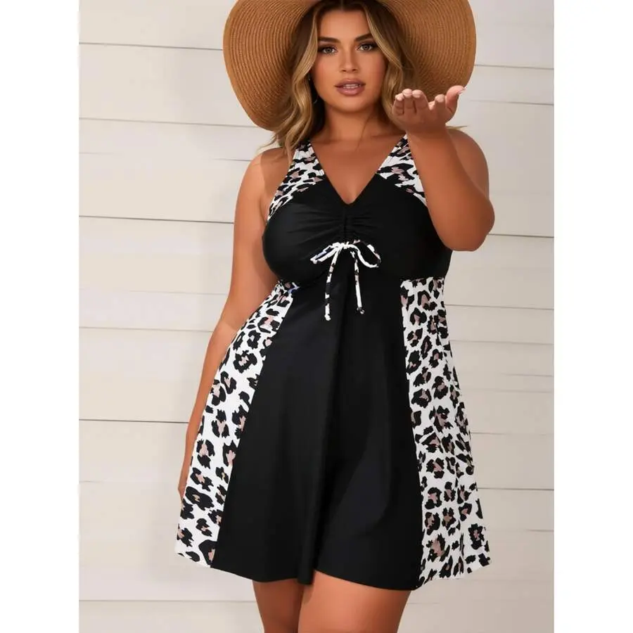 Plus Size Swimsuit Women - Leopard Print One Piece Swimwear - Slimming Conservative Bathing Suit - Modest Swimsuit Curvy Women - Beach Vacation