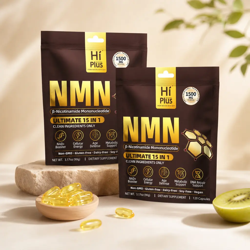 HiPlus 2-Pack NMN Complex Nutritional Supplement - 1500mg Per Serving, 15-1 Formula with 500mg NMN, Vitamin C, TMG, CoQ10 Antioxidant Support