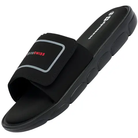 Alpine Swiss Gabe Mens Memory Foam Slide Sandals Adjustable Comfort Athletic Slide Black - Flipflop, Thick Walking Footwear for Boys and Men Casual Shoe