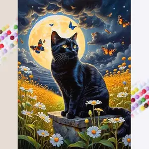 5D DIY Diamond Painting Kit, Cat Full Drill Art Set, Butterfly Moon Design, Home Decor Gift, Needlepoint Craft Supplies, Diamond Art Tools