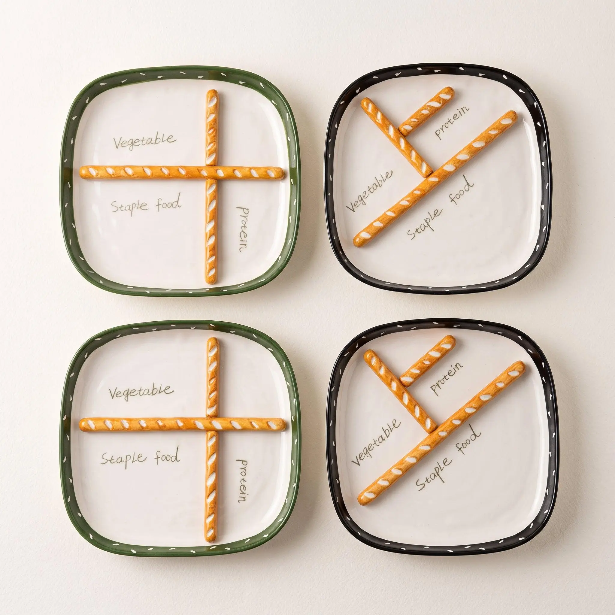 Pretzel Pals Divided Rectangular Ceramic  · 8.8" salad plates