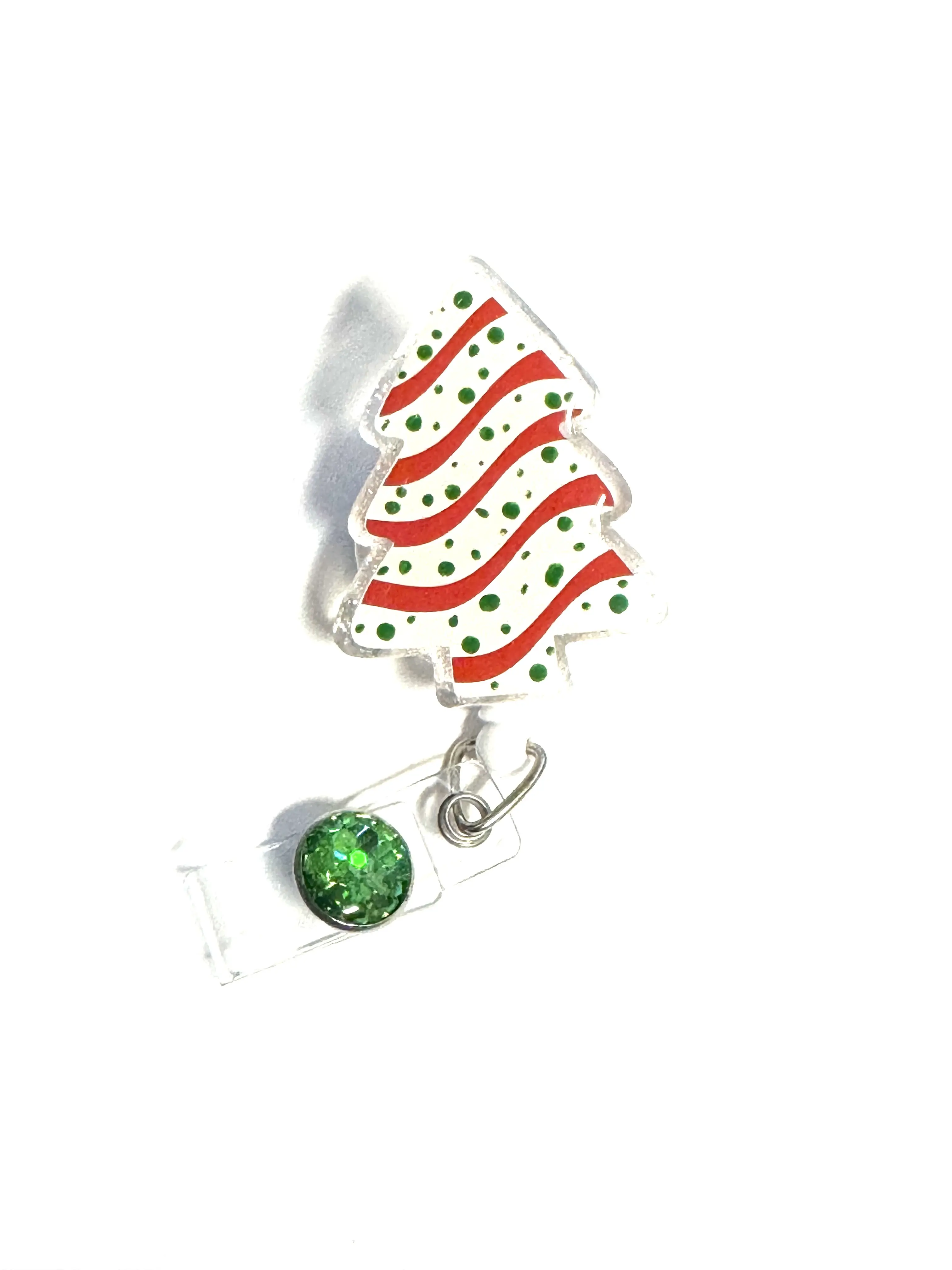 Christmas Tree Badge Reel, Retractable Swivel Alligator Clip, 2”