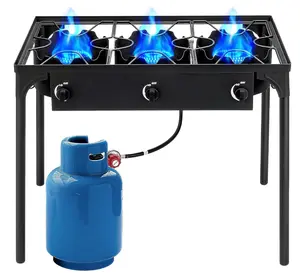 3 Burner Propane Camping Stove|225,000 BTU High-Pressure Gas Stove with Regulator|Portable for Backyard, Patio BBQ, Outdoor Cooking|parrillas de gas para cocinar afuera