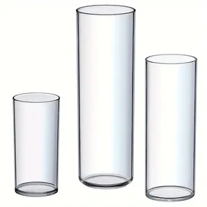 New 3-Piece Acrylic Cylinder Flower Vases Set - Elegant Tall Rustic Clear Vases with Crystal-Clear Clarity Unbreakable and Durable Shatter-Resistant Perfect for Wedding Centerpieces Home Decoration 4+5+6(H) Height Plant Tulip