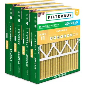 Filterbuy 20x25x5 Air Filter (4-Pack), Pleated MERV 11 Allergen Defense HVAC AC Furnace Air Filters for Honeywell FC100A1037, Lennox X6673, Carrier, and More