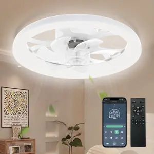 DEMILARE Ceiling Fan with Light, Modern Low Profile Flush Mount Ceiling Fan, LED Dimmable Ceiling Fan with Remote Control, 6 Speed Reversible Quiet Fan, Smart Control Bedroom Living Room Kitchen Fan, Energy Efficient Fan, Easy Install, SummerVibes