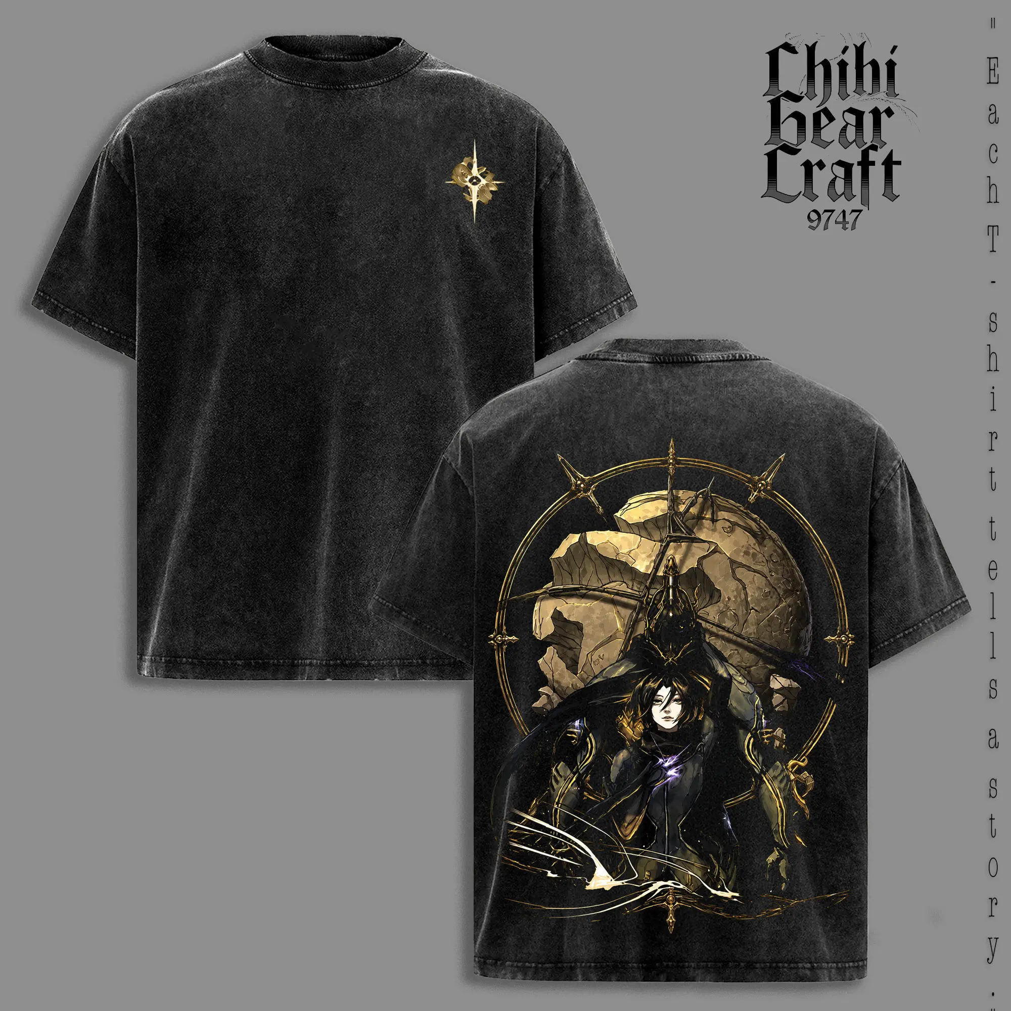 Warframe Excalibur Umbra Vintage Washed T-Shirt | The Sacrifice Graphic Tee | Dark Sci-Fi Space Ninja Oversized Cotton Streetwear Shirt | Unisex Gamer Fan Gift
