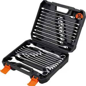 HORUSDY 32-Piece Combination Wrench Set, SAE and Metric, 1/4"-1" & 7mm-22mm, 12 Point, Chrome Vanadium Steel Construction with Case toolbox  sets