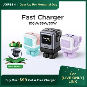 【LIVE ONLY】UGREEN Uno 100W/65W/30W/USB C Charger 3/4-Port Robot GaN Fast Charger PPS PD3.0 for iPhone 17 16 15 14 Pro Max, Galaxy S24/S23 Ultra, Fast Charge for Laptop Macbook Air-Black Friday Electronic Charging,TikTokShopHolidayHaul outdoorfun