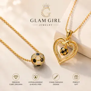 2PCS Soccer Ball Couple Necklaces, 18K Gold Plated Cubic Zirconia Heart Infinity Pendant, Matching Football Jewelry for Soccer Lovers, No Tarnish Game Day Accessory