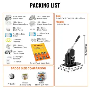 VEVOR Button Maker Machine, Multiple Sizes 1+2.25 Inch Badge Punch Press Kit, Children DIY Gifts Pin Maker, Button Making Supplies with 500pcs Button Parts Circle Cutter Magic Book