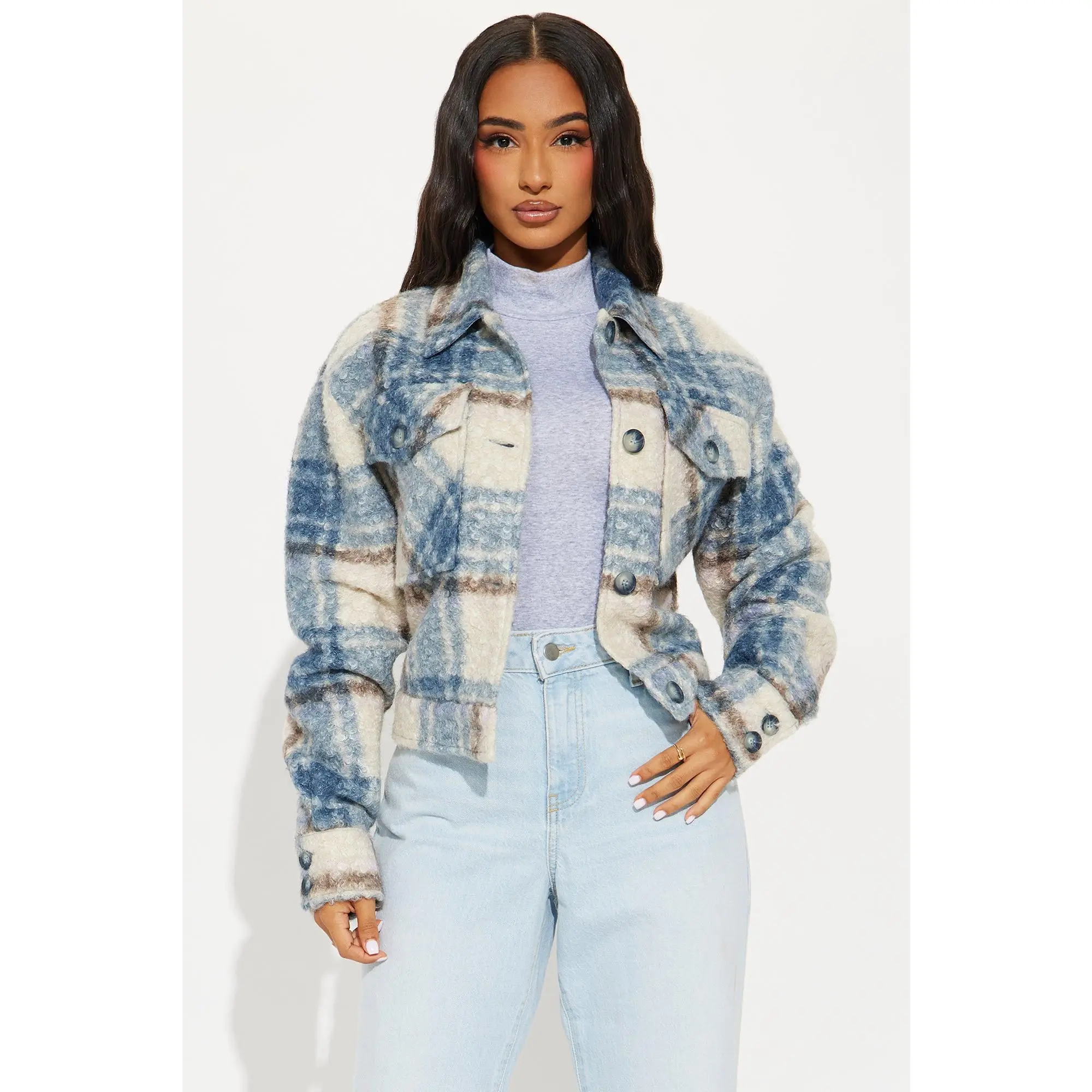 Ava Plaid Sherpa Shacket - Blue/combo Ava Plaid Sherpa Shacket - Blue/combo