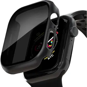 2 Pack Privacy Case for Apple Watch Screen Protector, Anti-Spy Tempered Glass Film Apple Watch Cover Hard PC Case Bumper for iWatch Series 11 Series 10 - Black/Black 46mm Wearable Phone Wearable Protective Protection