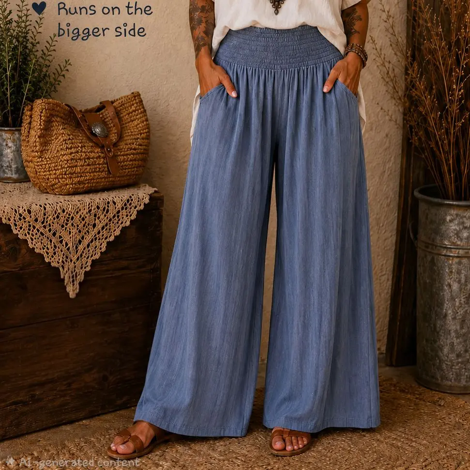 Wide Leg, Thinner Denim Pants- Size Down One