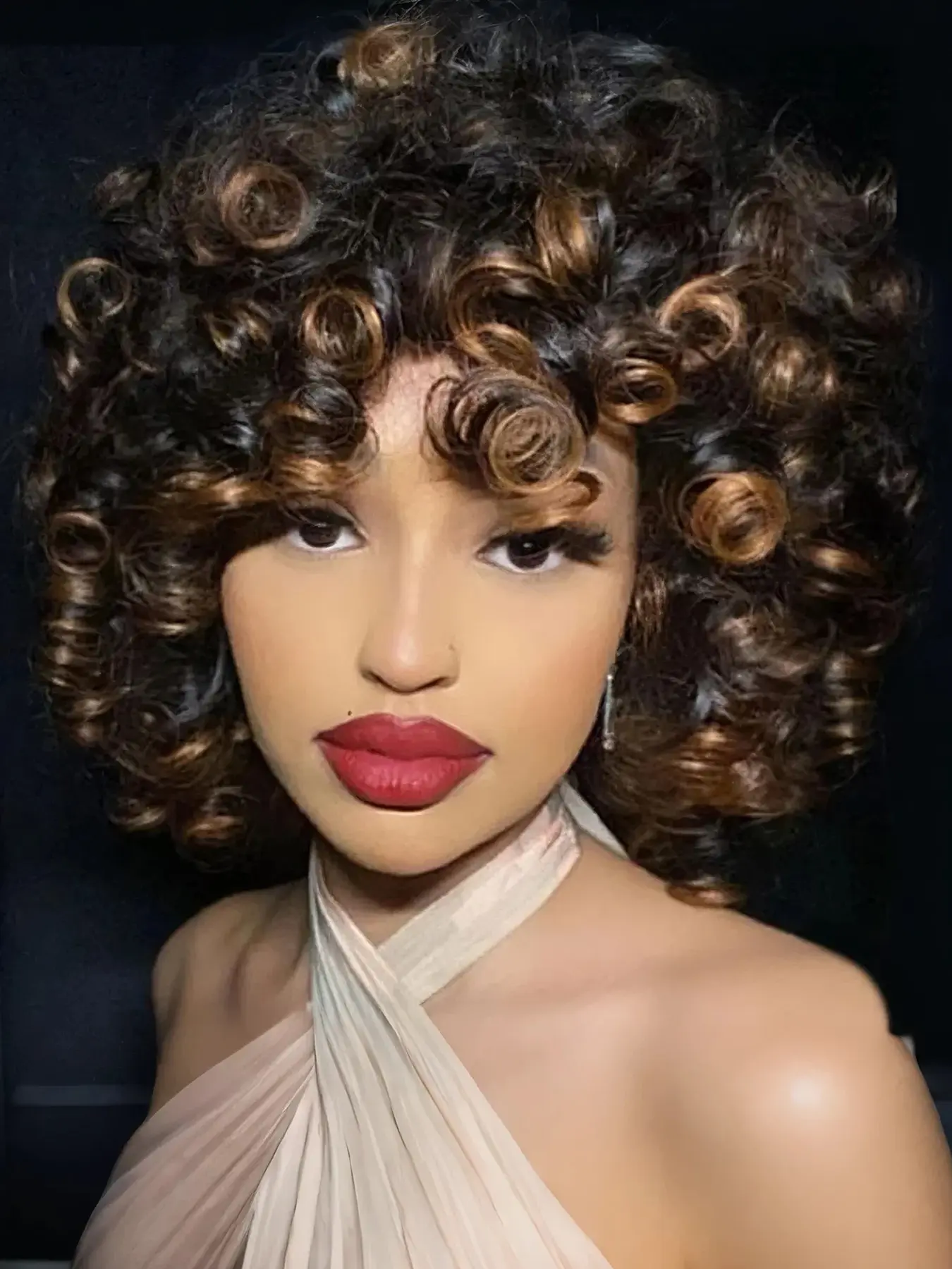 Short Fluffy Curly Wigs for Women, Soft Gorgeous Loose Wig with Bangs, Natural Looking Wig, Synthetic Wigs for Daily Vintage and Costume Party Use, Synthetic Curly Hair, Stylist Friendly Wig（14 Inch）