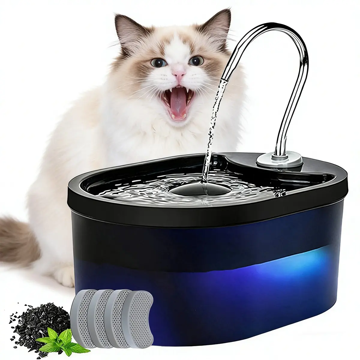 3L/105oz Cat Fountain with 4 Filters, Automatic Circulation Filter Pet Water Fountain, Ultra-Silent Pump, Simulated Faucet Design, Indoor Dog and Cat Use