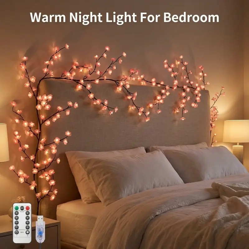 LED Cherry Blossom Tree Branch Lights, 7.55 FT 144LEDs Willow Vine Garland with Remote & 8 Lighting Modes, Indoor Wall Decor for Bedroom, Wedding, Christmas