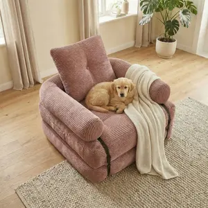 Folding Sofa Bed with Armrests, Foldable Sleeper Chair with Pillow & Back Support Single Seater Convertible Sofa Bed Corduroy Upholstered Lazy Floor Chair, Foldable Guest Sleeper, For Small Apartment Living Room boneless couch