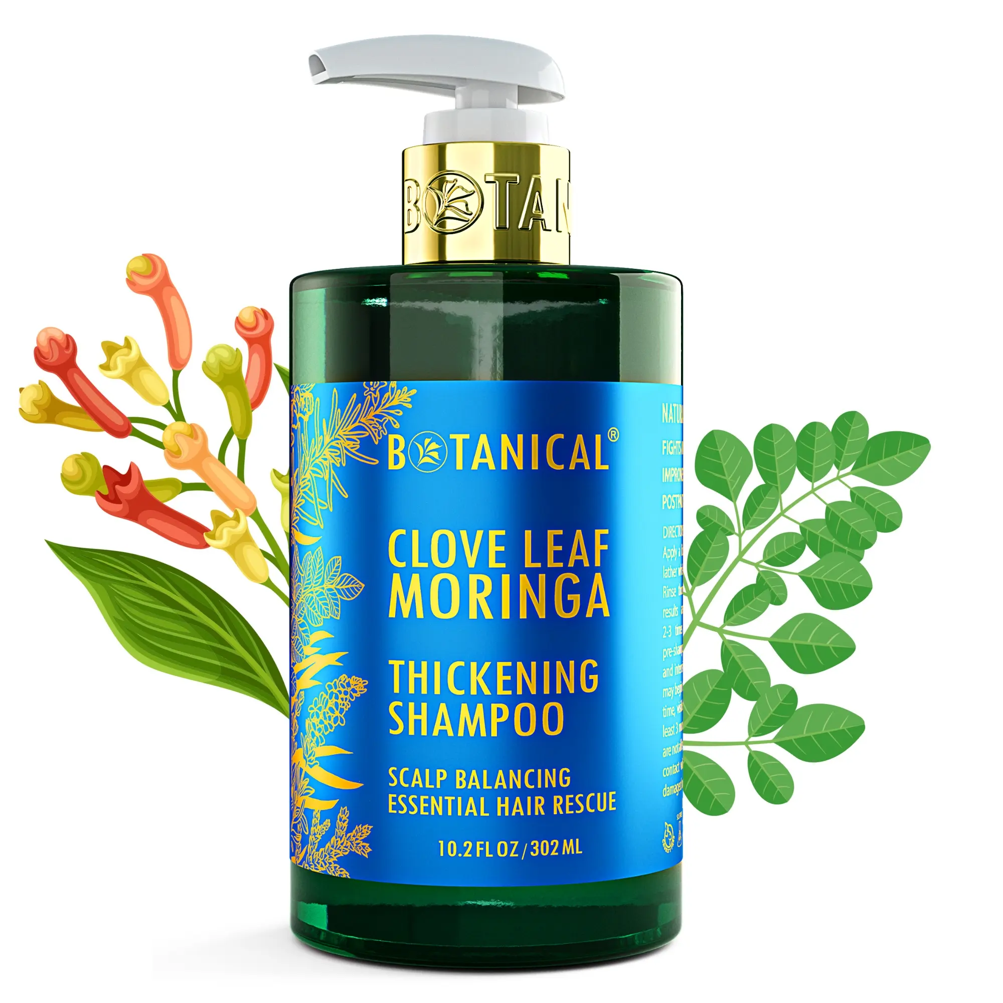 Botanical Hair Thickening Shampoo Scalp Balancing Clove Leaf & Moringa for Natural Hair Thinning Prevention for Men and Women - 10.2 Fl Oz