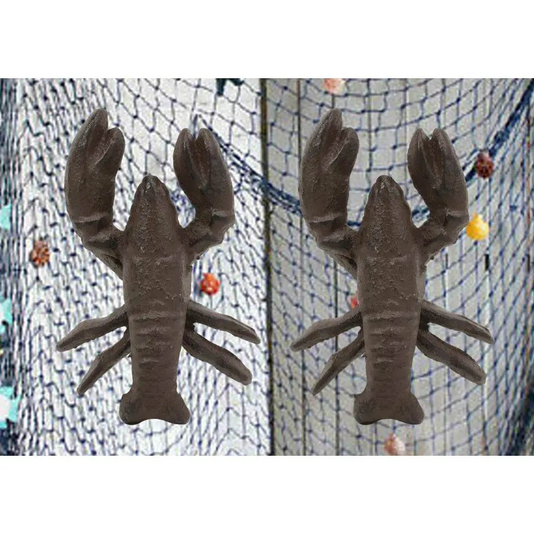 Ebros Cast Iron Nautical Cajun Creole Crawfish Baby Lobster Decorative Figurine Accent in Rustic Bronze Vintage Finish 3.75" Tall Coastal Southwestern Hanger Decor Crayfish Boil (2)