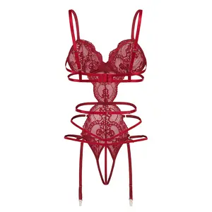 Avidlove Women's Deep V Teddy Lingerie Lace Bodysuit Cut Out Garter Lingerie Sets