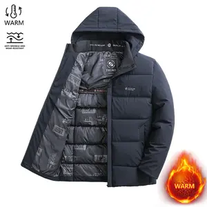 Men's Thick Cotton Long-Sleeve Pull-On Casual Fashion Jacket - Hooded, Medium-Length, Warm Black Overcoat for Autumn Winter Outdoor Use