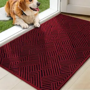 YIHOUSE Dirt Trapper Door Mat 20x 32, Non-Slip Washable Entrance Mat, Dirt Resistant and Absorbent Welcome Mat, Low Profile Floor Mat for Front/Back Door, Entryway, Red