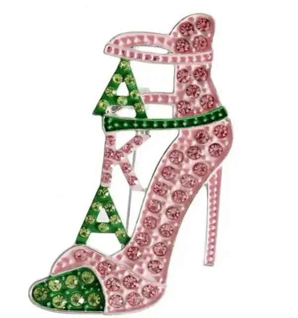 Pink and Green Heel Sisterhood Pin Alpha Kappa Alpha Sorority Inspired Brooch