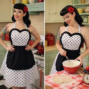 Polka Dot Black and White Sweet French Maid Hostess Vintage Inspired Retro Kitchen Gift For Her Apron