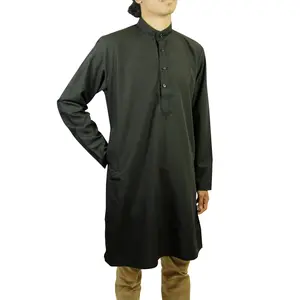 Hijaz Men's Embroidered Plain Black Kurta Top Wrinkle Free Cotton Long Tunic